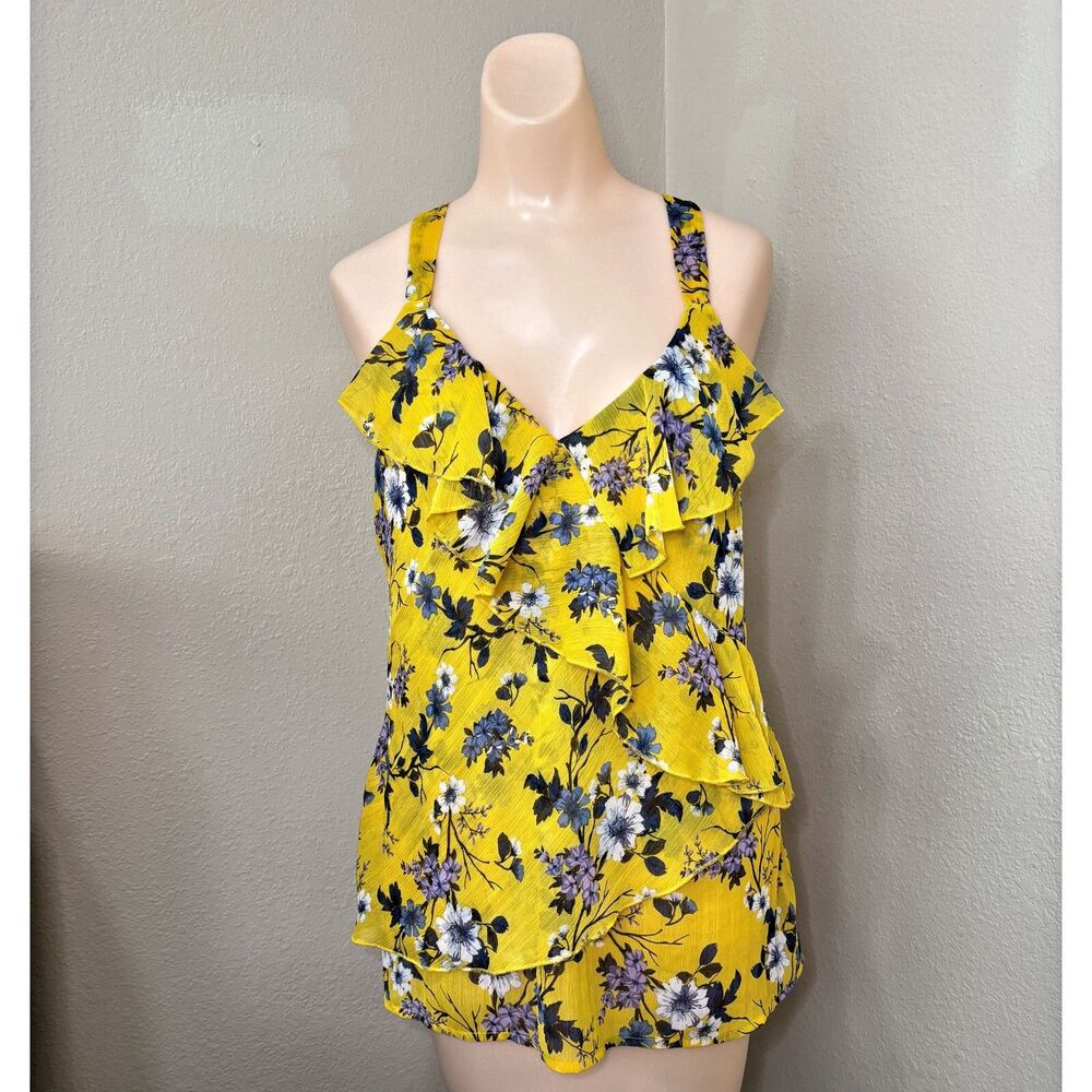Womens Cottage Fairy Ruffled Top Medium Floral Gauzy Feminine Dainty Colorful